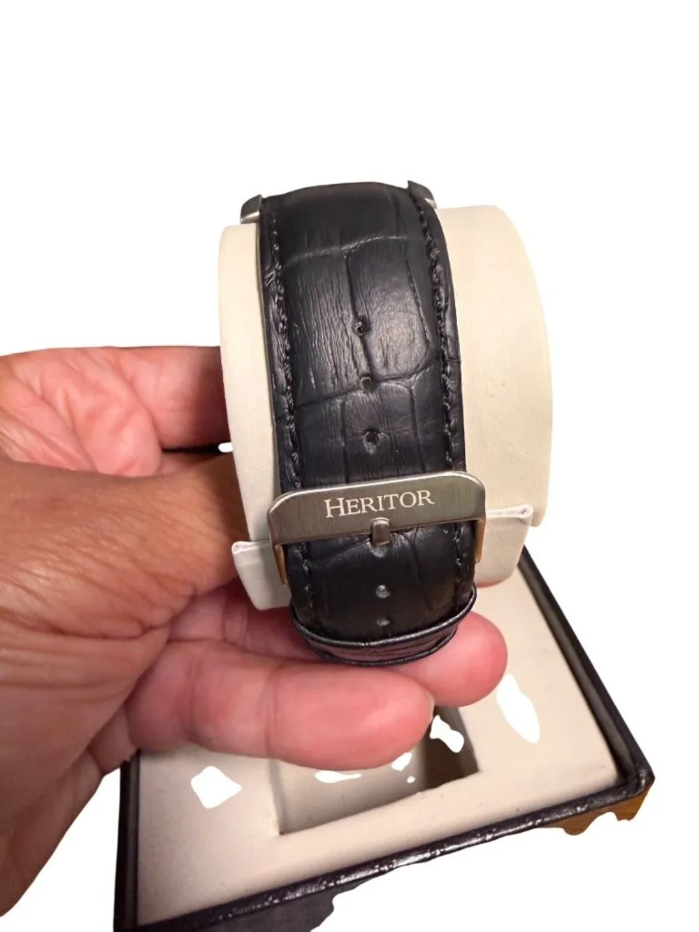 Heritor Automatic Skeleton Watch With Black Leather Strap Stainless Steel Case &